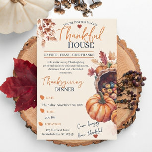 Elegant Thanksgiving Dinner Pumpkin Autumn Leaves  Invitation
