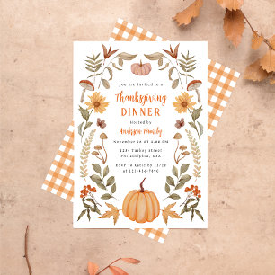 Elegant Thanksgiving Dinner Pumpkin Autumn Leaves Invitation