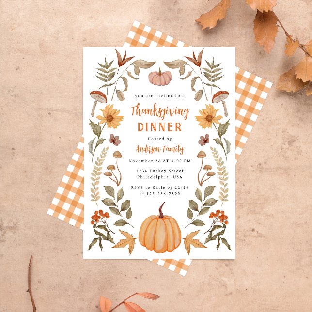 Elegant Thanksgiving Dinner Pumpkin Autumn Leaves Invitation (Creator Uploaded)