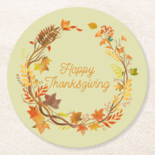 Elegant Thanksgiving Entertaining Round Paper Coaster