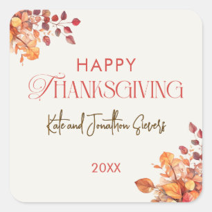 Elegant Thanksgiving Fall Leaves Thank You Square Sticker
