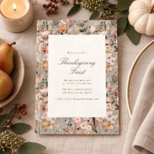 Elegant Thanksgiving Feast Fall Wildflower Script Invitation