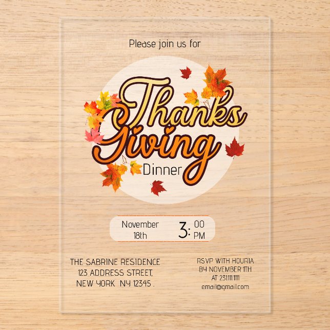 Elegant Thanksgiving foliage autumn fall  Acrylic Invitations (Front)