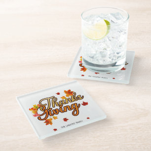 Elegant Thanksgiving foliage autumn fall Glass Coaster