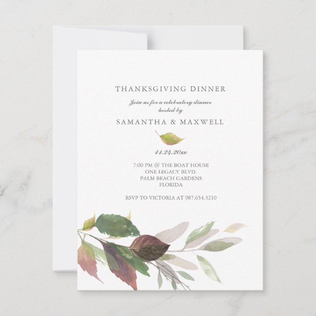 Elegant Thanksgiving Gathering Invitations Foliage (Front)