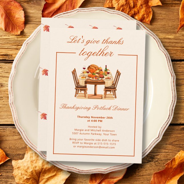 Elegant Thanksgiving Give Thanks Dinner Invitation (Creator Uploaded)