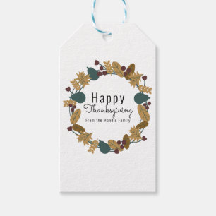 Elegant Thanksgiving Pear Wreath Illustration Gift Tags