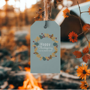 Elegant Thanksgiving Pear Wreath Illustration Gift Tags