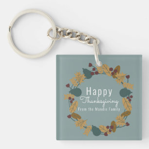 Elegant Thanksgiving Pear Wreath Illustration Key Ring
