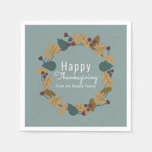 Elegant Thanksgiving Pear Wreath Illustration Napkin