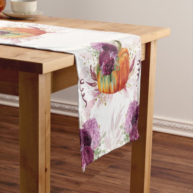 Elegant Thanksgiving Pumpkin burgundy flowers Short Table Runner (In Situ)