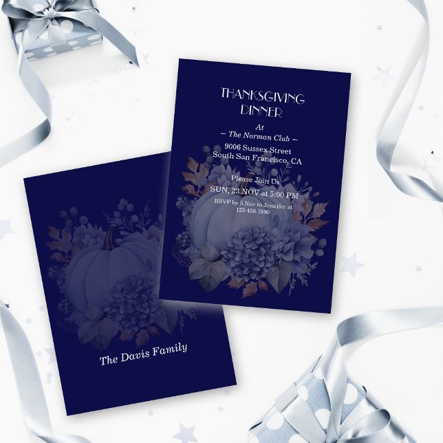 Elegant Thanksgiving Pumpkin Floral Dinner Custom Invitation (Creator Uploaded)