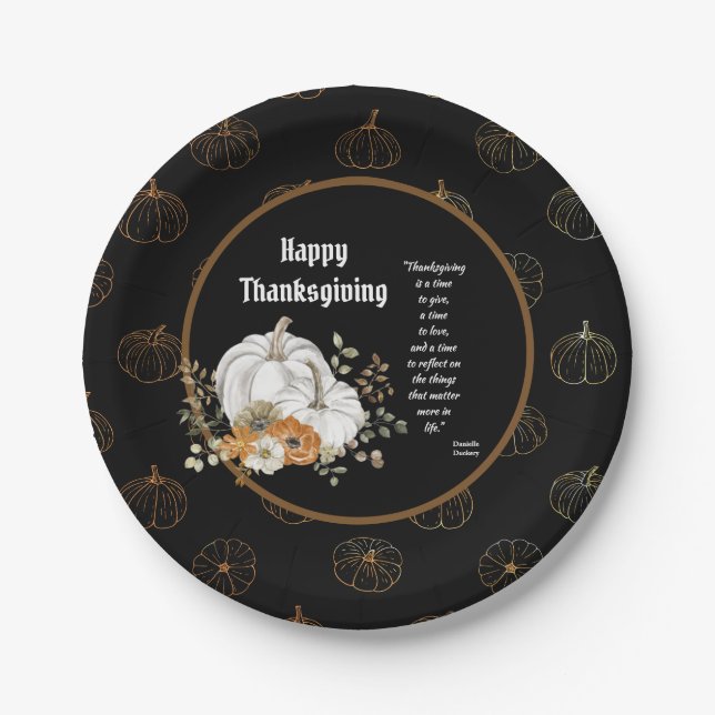 Elegant thanksgiving quote printed paper plate (Front)