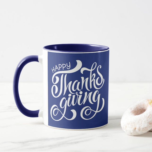 Elegant Thanksgiving Typography Mug (With Donut)