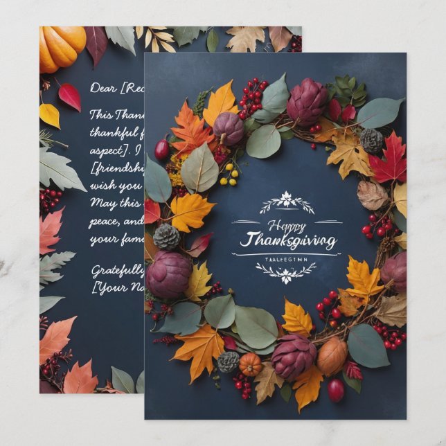Elegant Thanksgiving Wreath Invitation Card (Front/Back)
