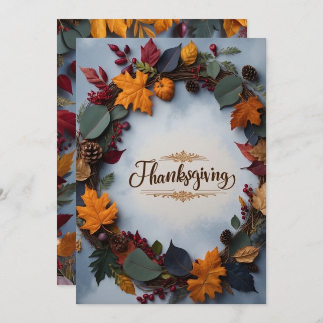 Elegant Thanksgiving Wreath Invitation Card (Front/Back)