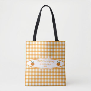 Elegant Thanksgiving Yellow Orange Plaid Pumpkins Tote Bag