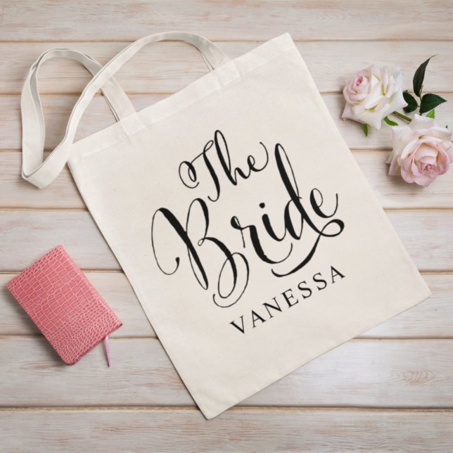 Elegant The Bride Calligraphy Script Tote Bag (Creator Uploaded)