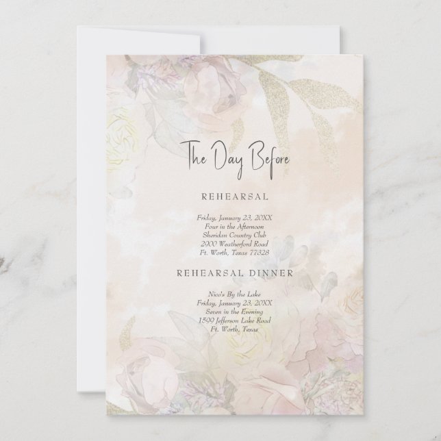 Elegant The Day Before Pale Floral Wedding  Invitation (Front)