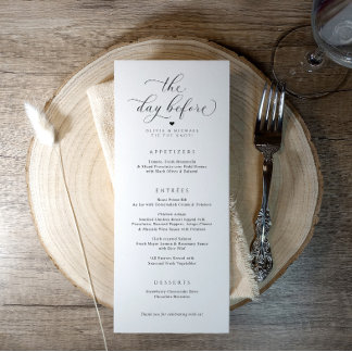Elegant The Day Before Wedding Rehearsal Dinner Menu