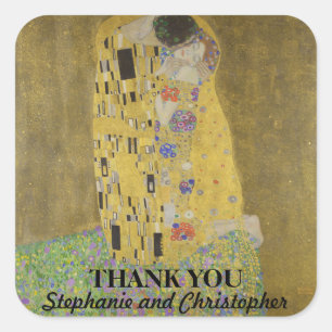 Elegant "The Kiss" Couple Custom Square Sticker
