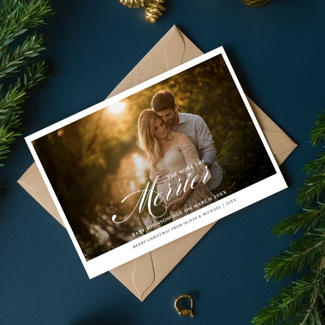 Elegant The More The Merrier Pregnancy Photo Holiday Card (Creator Uploaded)