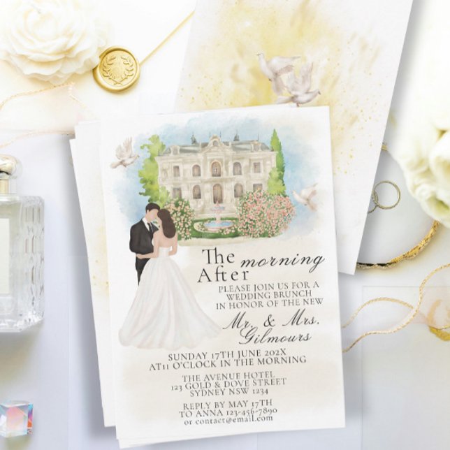 Elegant The Morning After Venue Bride&Groom doves Invitation (Creator Uploaded)