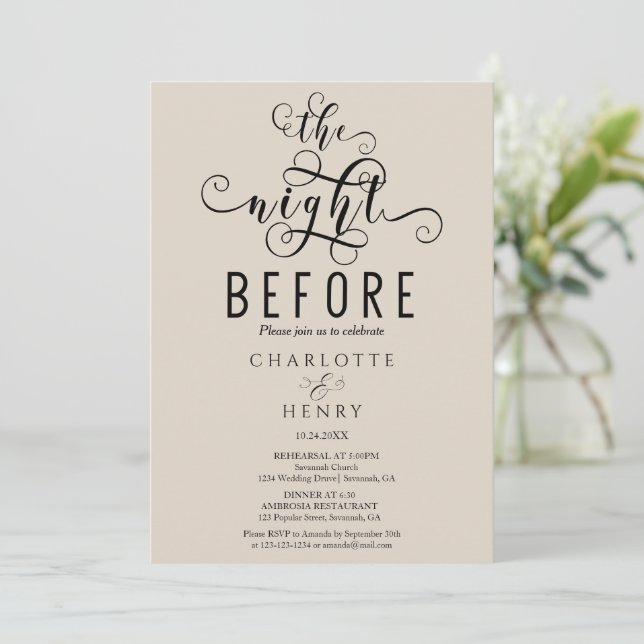 Elegant The Night Before Rehearsal Dinner Invitation (Standing Front)