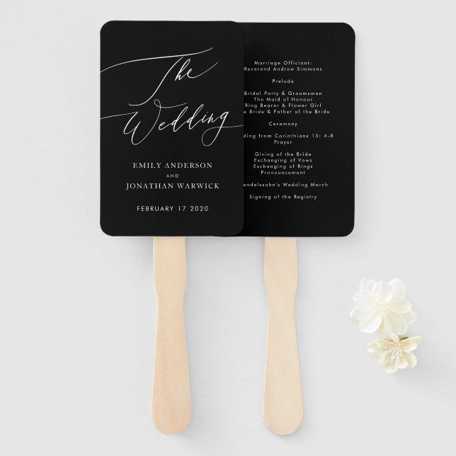 Elegant The Wedding Modern Calligraphy Wedding Hand Fan (Front and Back)
