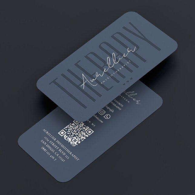 Elegant Therapist Physiotherapist Blue Charcoal  Business Card (Elegant Therapist Physiotherapist Blue Charcoal Business Card
)