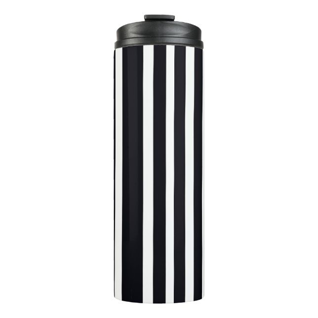 Elegant Thermal Tumbler Black White Striped Art (Front)