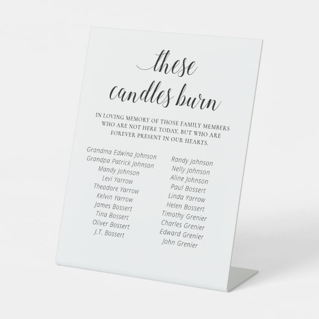 Elegant These Candles Burn Family Reunion Memorial Pedestal Sign (Front)