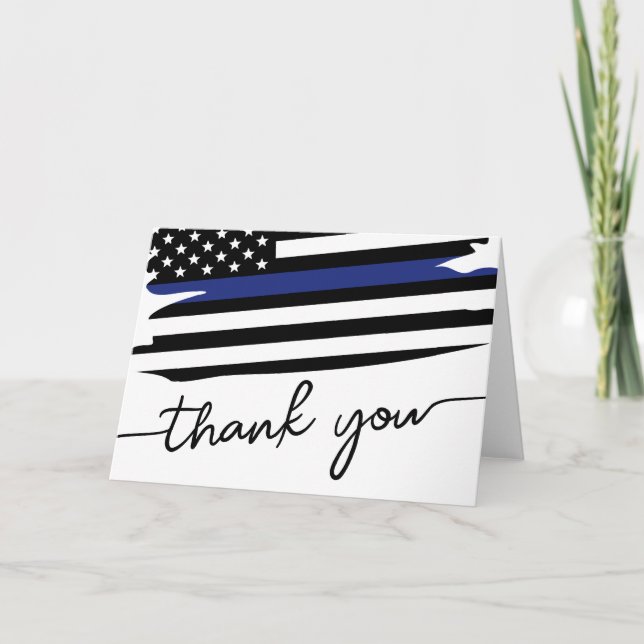 Elegant Thin Blue Line Flag Police Officer Thank You Card (Front)