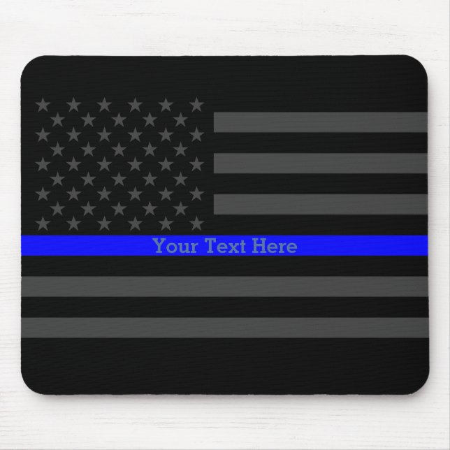 Elegant Thin Blue Line Personalised Black US Flag Mouse Mat (Front)