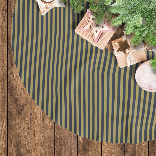Elegant Thin Gold & Navy Blue Vertical Stripes Brushed Polyester Tree Skirt (Creator Uploaded)
