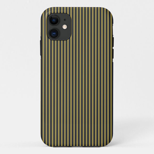 Elegant Thin Gold & Navy Blue Vertical Stripes Case-Mate iPhone Case (Back)