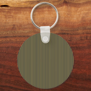 Elegant Thin Gold & Navy Blue Vertical Stripes Key Ring