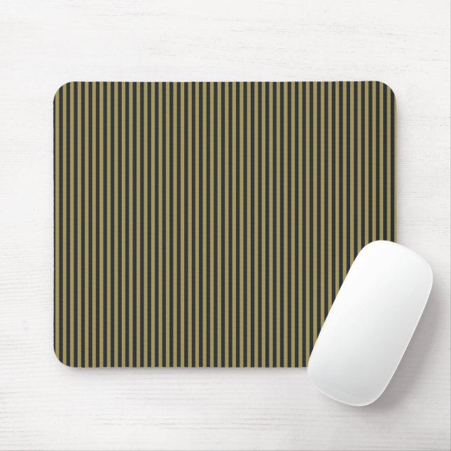 Elegant Thin Gold & Navy Blue Vertical Stripes Mouse Mat (With Mouse)