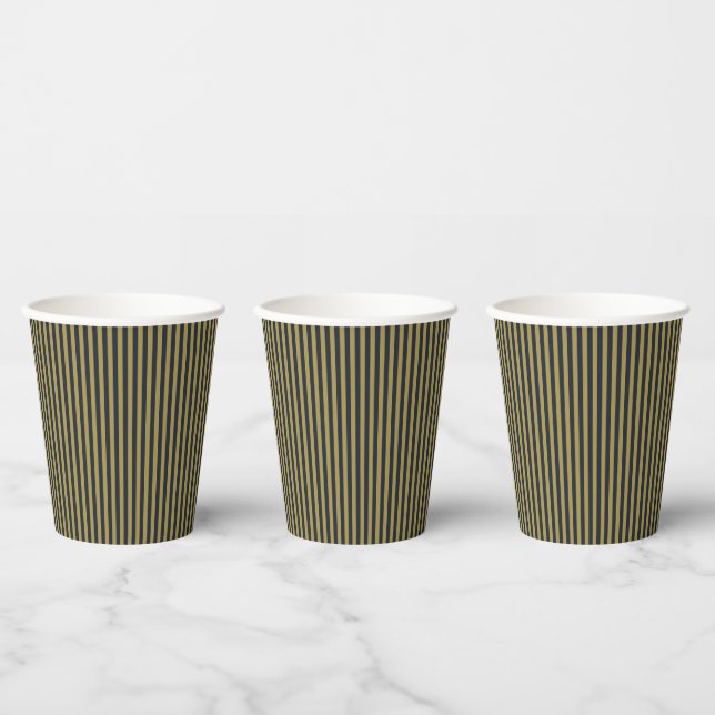 Elegant Thin Gold & Navy Blue Vertical Stripes Paper Cups (Multi)