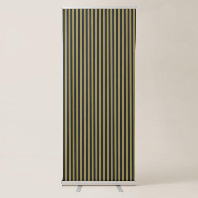 Elegant Thin Gold & Navy Blue Vertical Stripes Retractable Banner (Front)