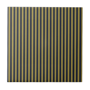 Elegant Thin Gold & Navy Blue Vertical Stripes Tile