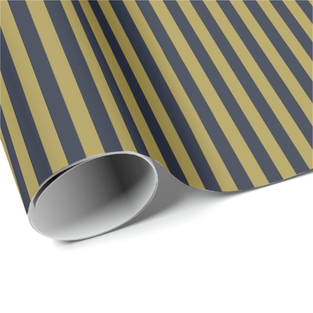 Elegant Thin Gold & Navy Blue Vertical Stripes Wrapping Paper (Roll Corner)