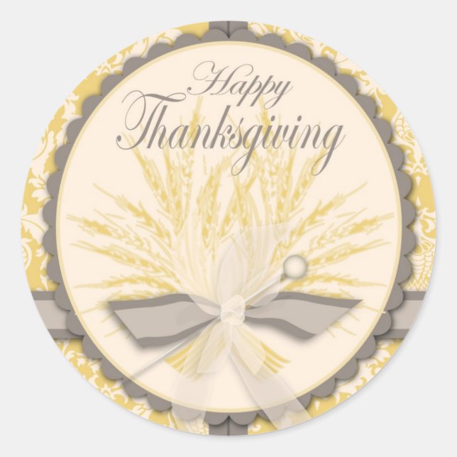 Elegant Thistle and Wheat Thanksgiving Classic Round Sticker (Front)