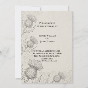 Elegant Thistle Line Art Wedding Invitation Ivor