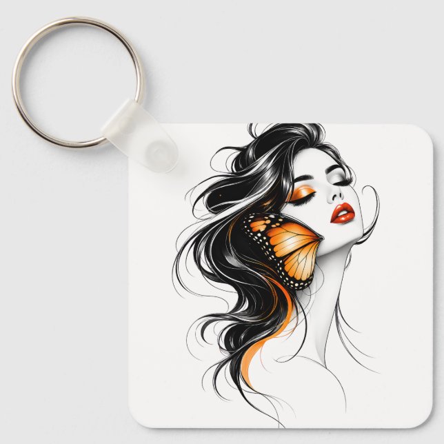 Elegant Three Butterfly Abstract Art-Keychain Key Ring (Front)