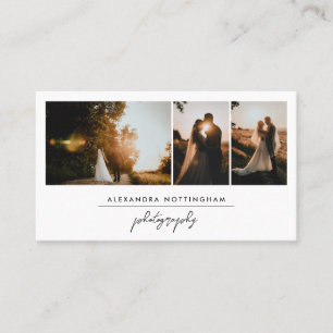 Elegant Three Photo Collage Wedding Photography Business Card