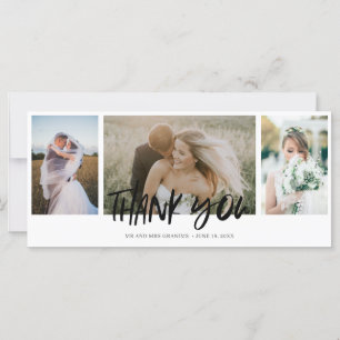 Elegant Three Photo Collage Wedding Thank You