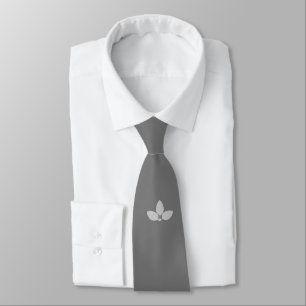 Elegant Three Silver Laurel Leaves on Grey Tie