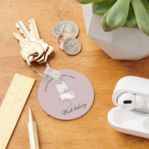 elegant three tier cake bakery monogram key ring