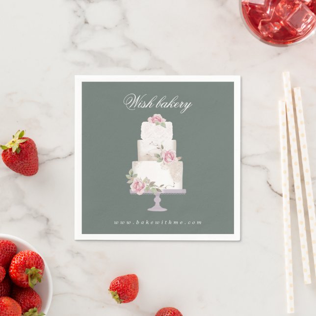 elegant three tier wedding cake bakery monogram napkin (Insitu)
